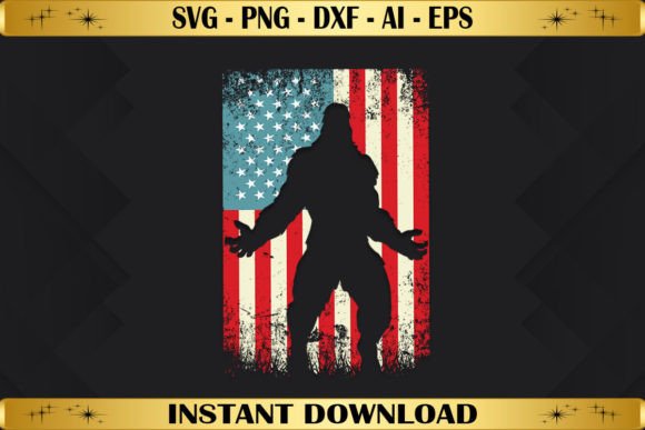 Bigfoot 4th of July USA Flag Graphics for T-Shirt Designs