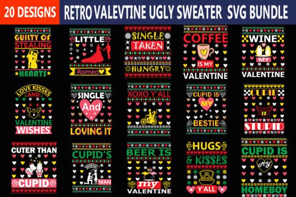 RETRO Valentine UGLY SWEATER SVG BUNDLE: Graphics & T-Shirt Designs